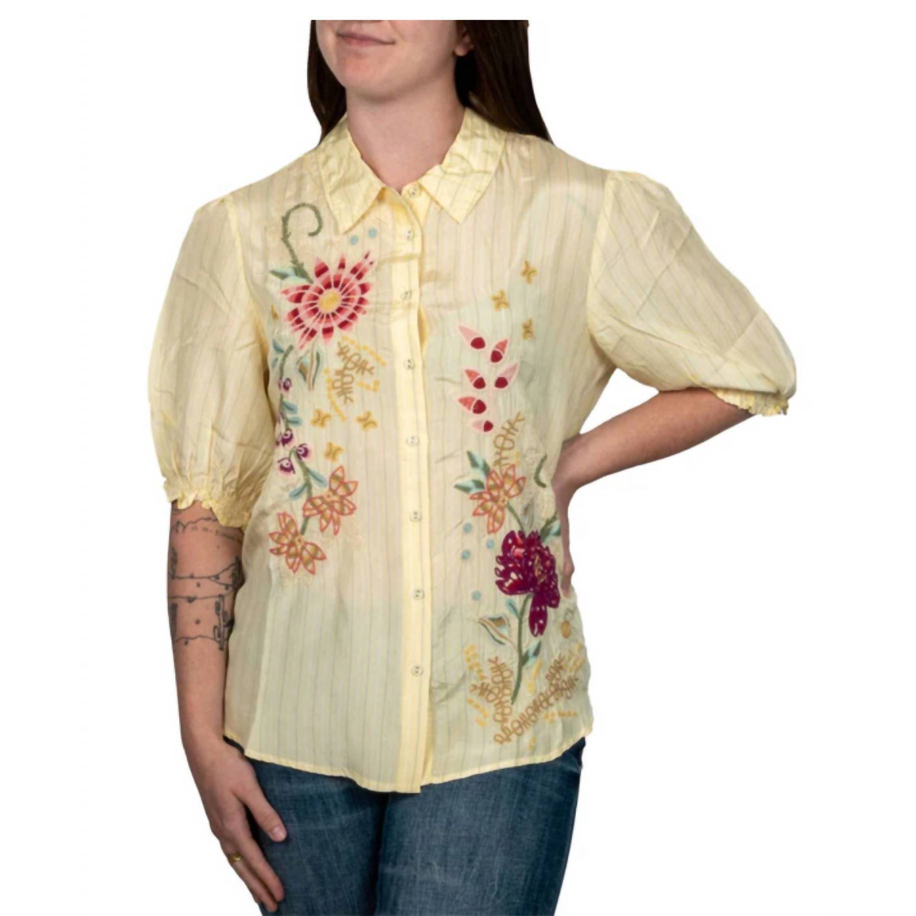 New Johnny Was Smocked Lisbon Shirt In Yellow